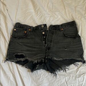 Levi’s 501 Distressed Black Denim Shorts